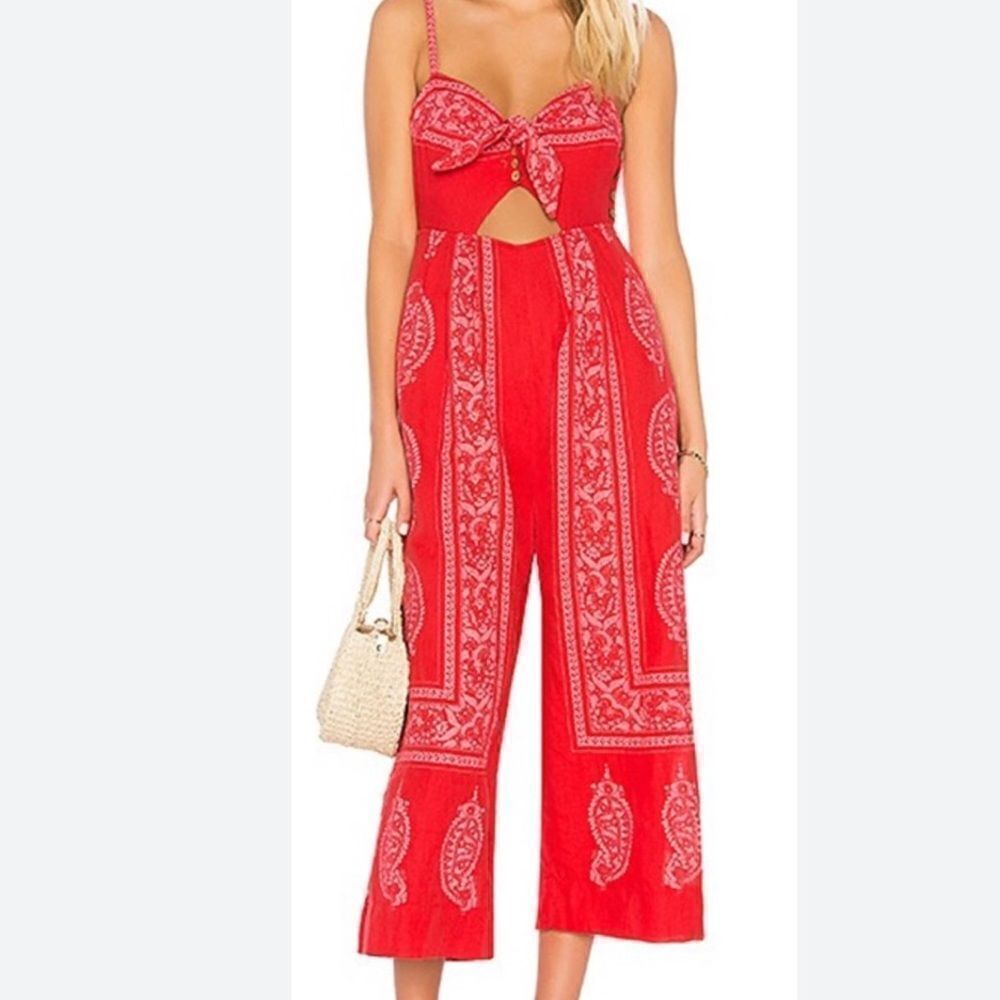 NWT Free People Feel The Sun printed linen blend jumpsuit Sz 0